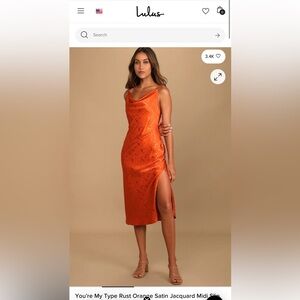 Lulus You're My Type Satin Jacquard Midi Slip Dress, Rust Orange, Size S